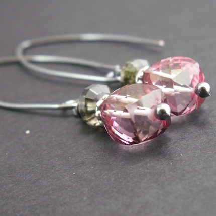 handcrafted jewelry sterling silver oxidized pink quartz green tourmaline