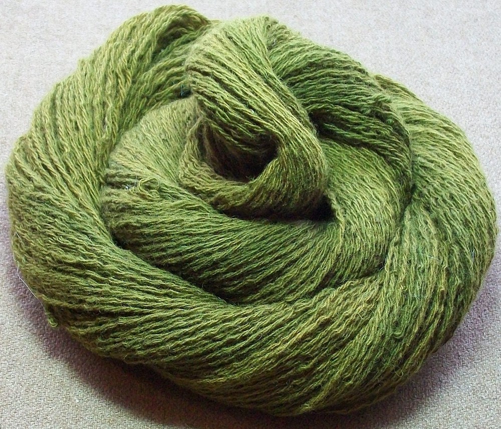 Wool-Camel Blend Sock Yarn-Hand Plied and Dyed-Olive Green-180 yds - 1.5 oz - 164 m - 42 g
