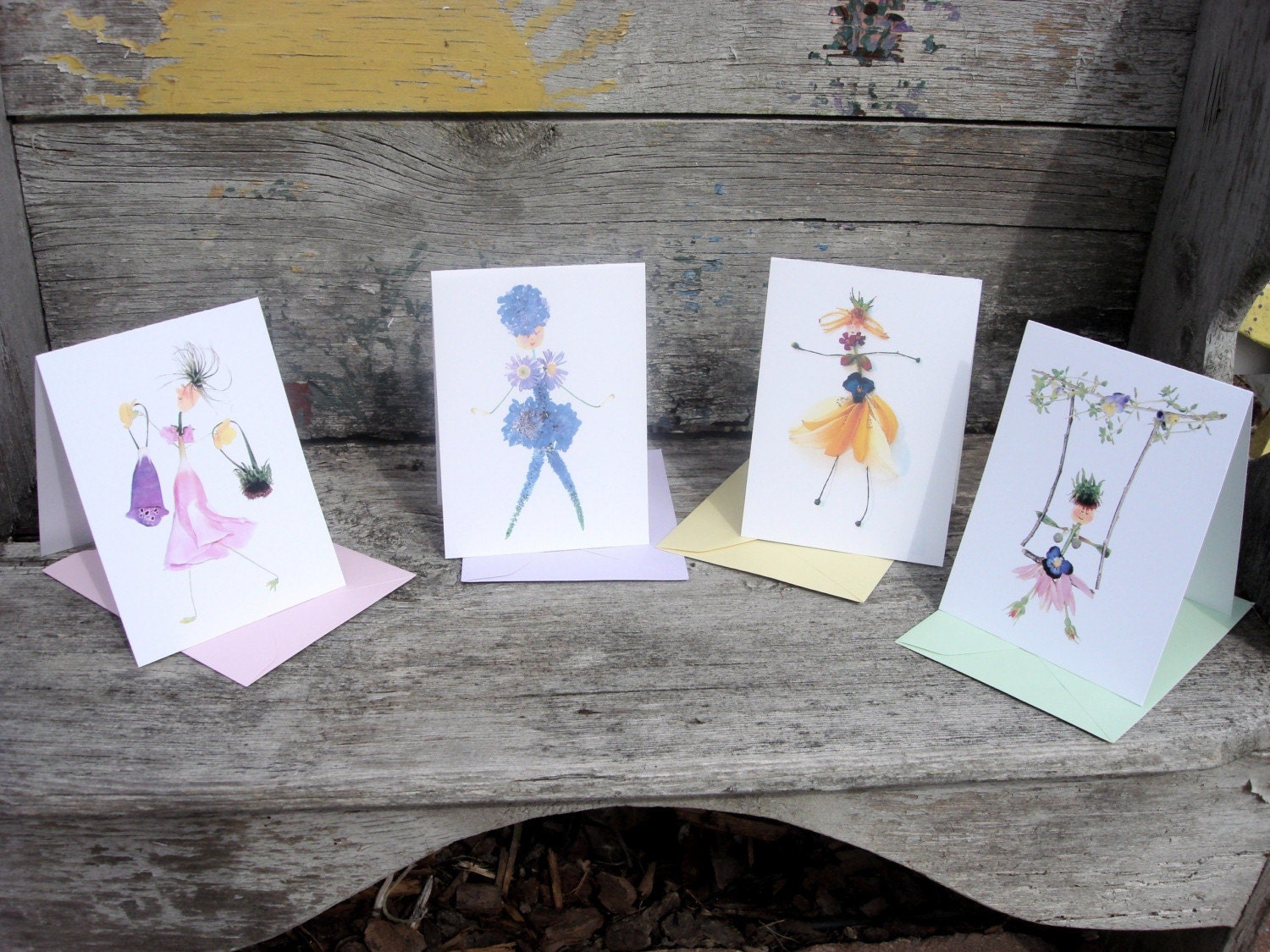 Set of 6 Blank Greeting Cards with Original Flower Girl Art