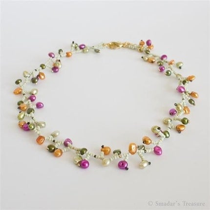 Colorful Delicate Necklace with Pearls