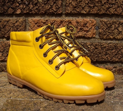 Vintage Yellow Rubber Rain Boots Sz 8 38.5
