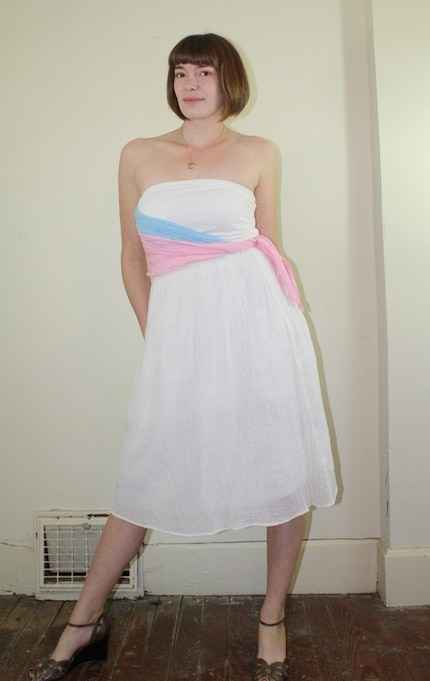 70's Sheer Cotton Gauze Strapless Dress