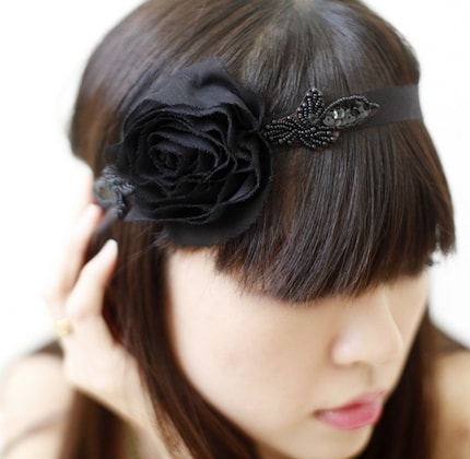 headband by icecreamcandy-black flowers