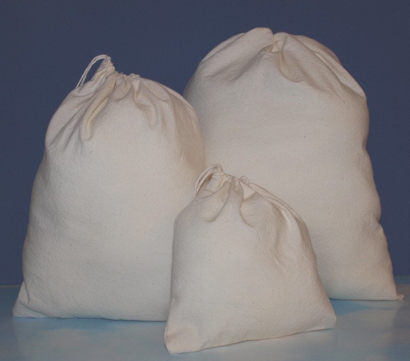 Set of THREE Food Bags in Unbleached Cotton - Free US Shipping