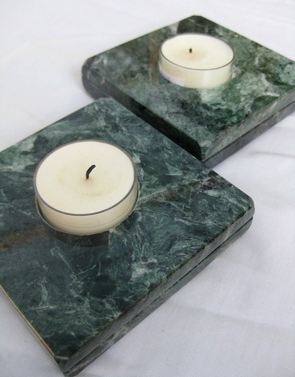 green marble candle holders