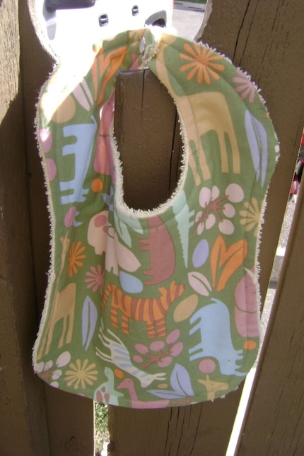 Baby Bib - 2D Zoo in sage - Alexander Henry - Half price with 2D Zoo shoe purchase
