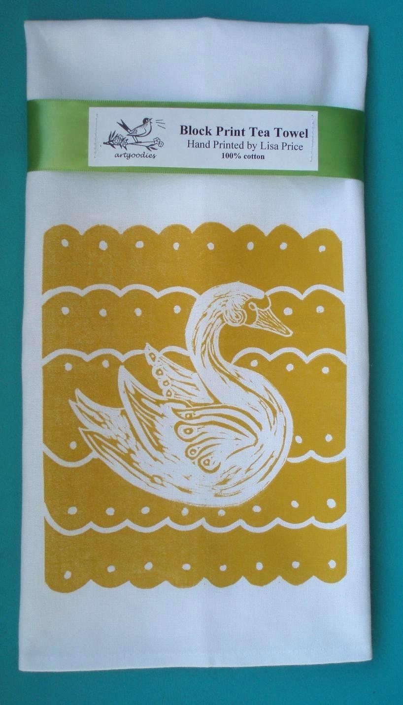NEW block print swan towel