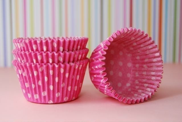 Pink and White Polka Dot Cupcake Liners (75)