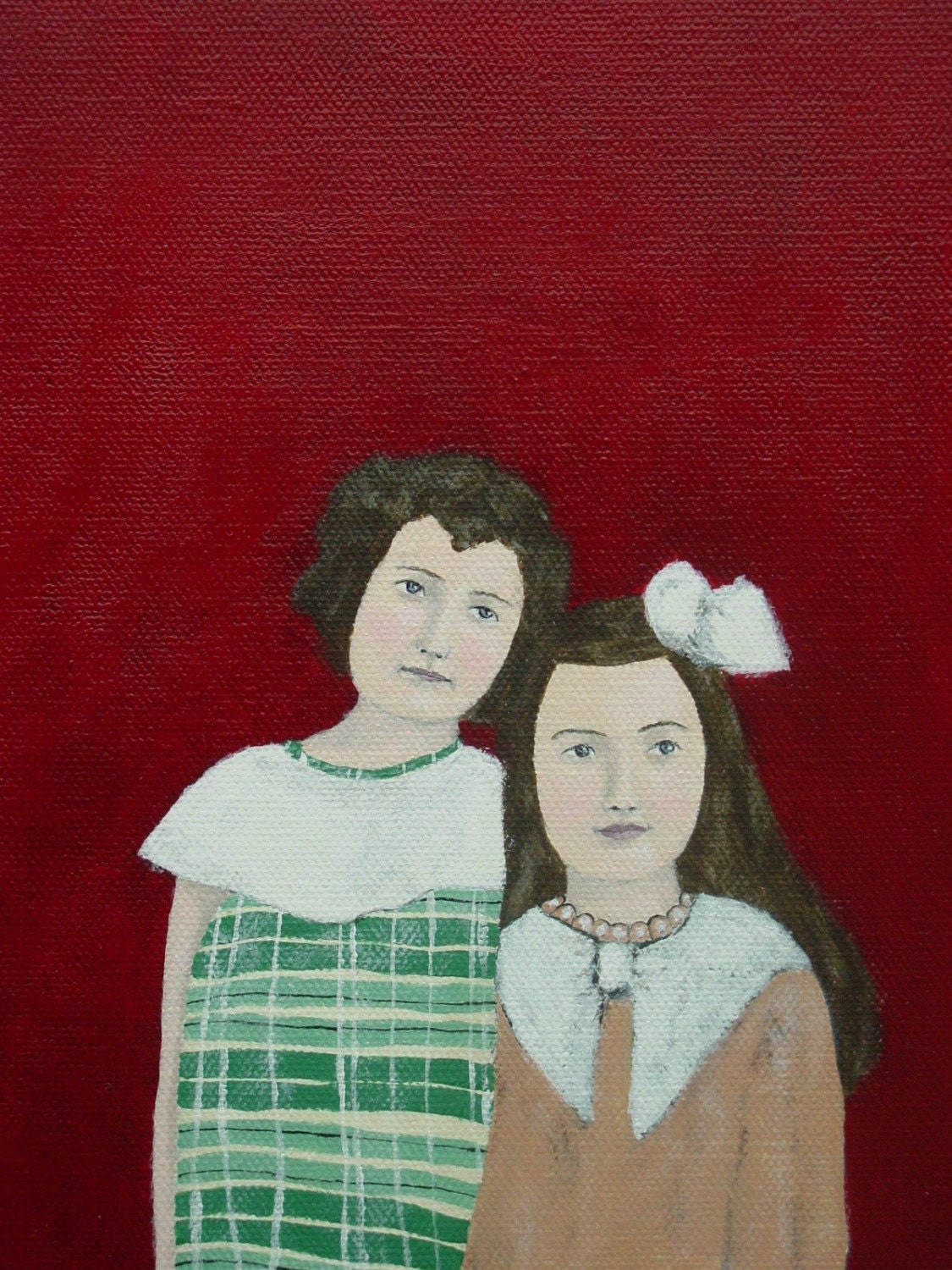 Girls in plaid and bows, Original Acrylic Painting