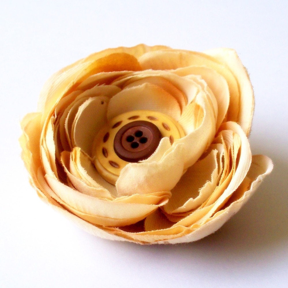 The Vintage Collection- Cream, Tan and Brown Ranunculus Buttercup Flower Hair Clip OR Brooch