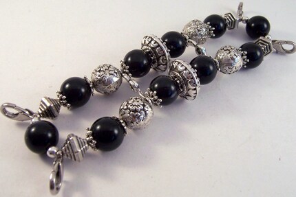 Everyday Black.. Black Jade and Silver Plated Beaded, Interchangeable Watch Band