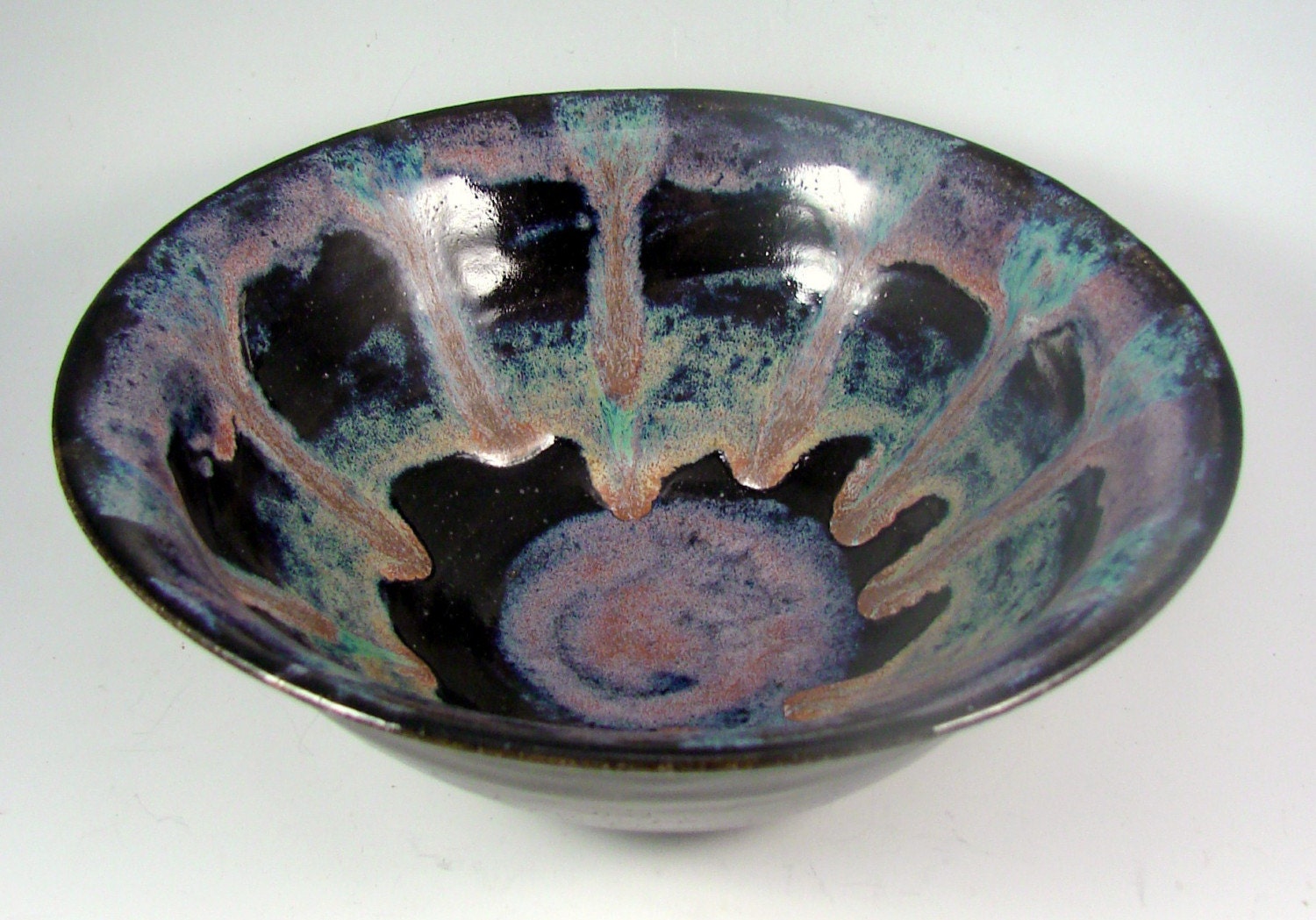 Multi Colored Bowl/Handmade Wheel Thrown Stoneware Clay Pottery