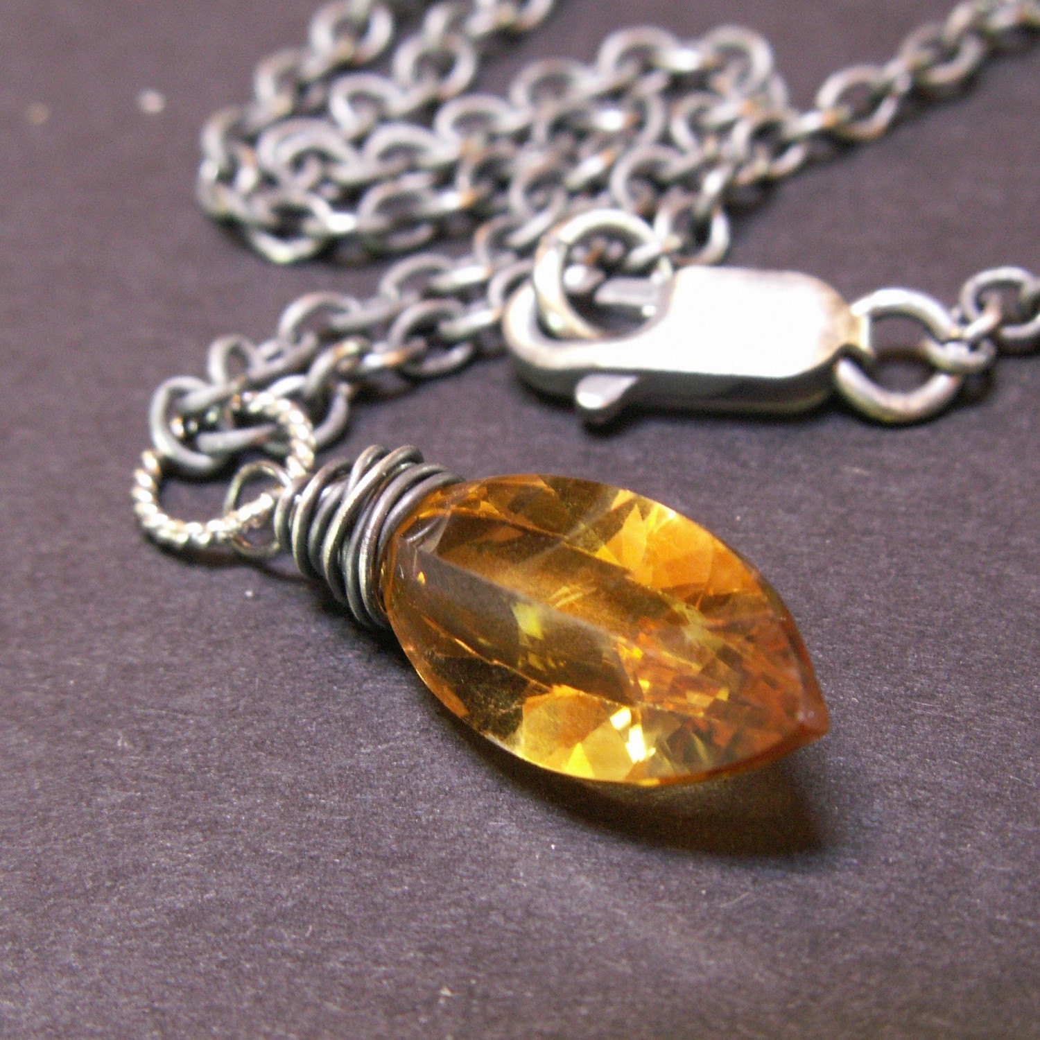 handcrafted jewelry necklace sterling silver citrine marquis