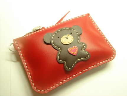 Lovely Bear Leather Purse ( Red )