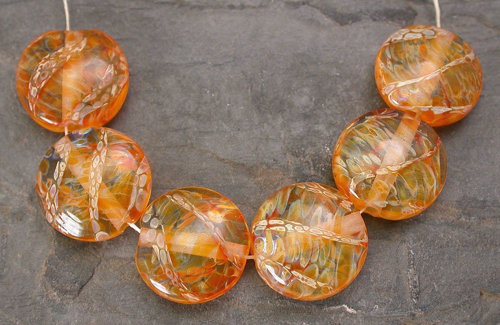 SALE Sunshine Boro Lentils Lampwork Glass Bead Set SRA