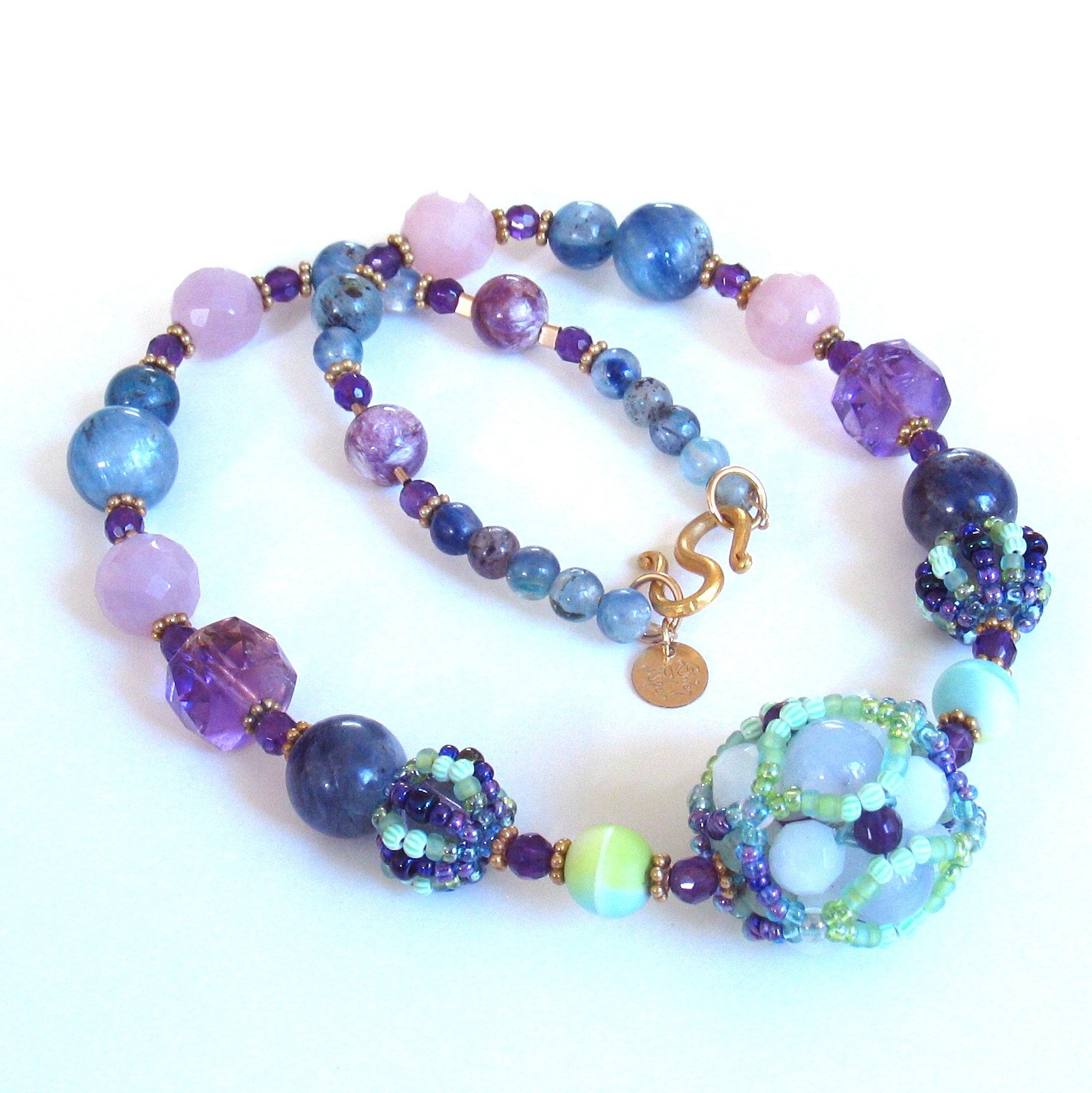 On the Vine Necklace -- Purple Blue Green Gold