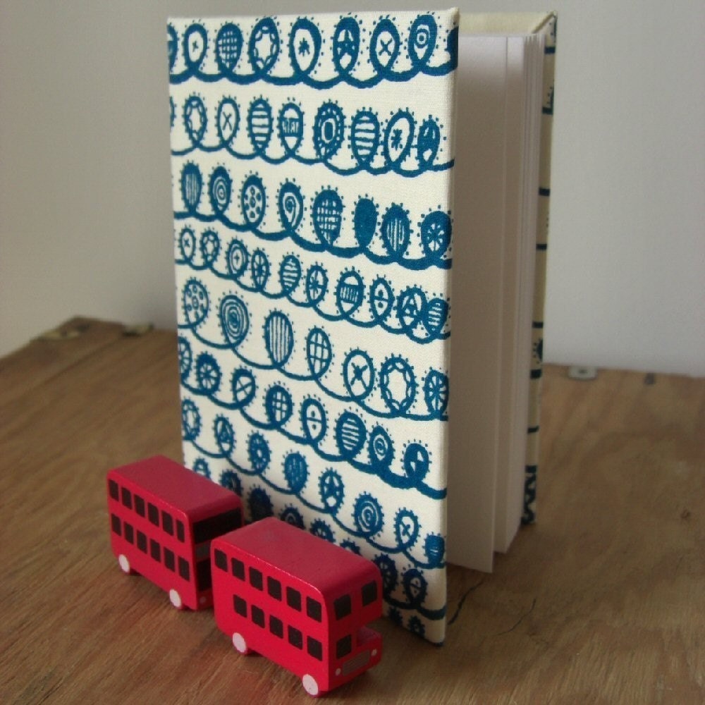 twist - screenprinted fabric sketchbook OR notebook in teal blue