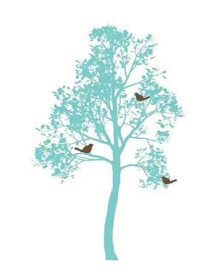 Birds in a Tree (blue, brown)