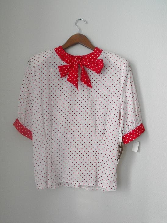 Red and White or White and Red Polka Dot Blouse