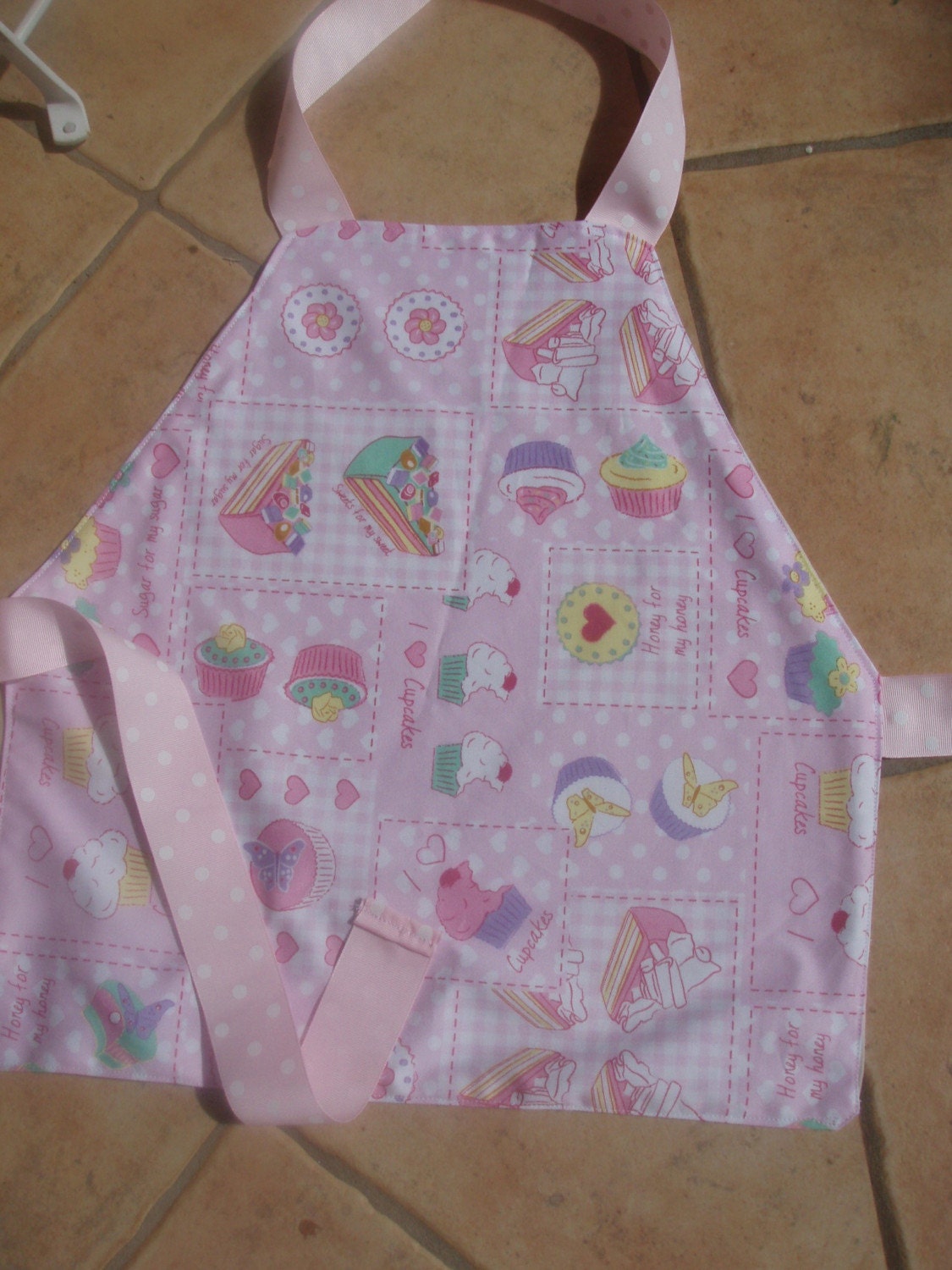 Cupcake child's apron - pink polka dots