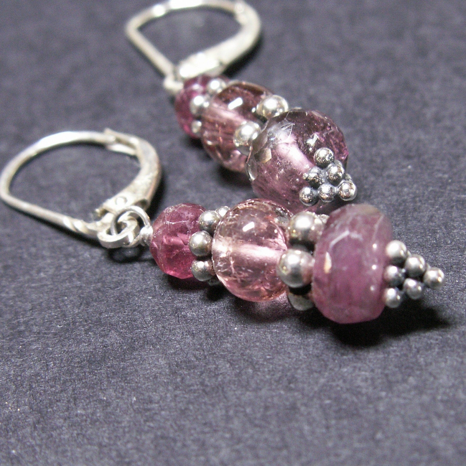 handcrafted earrings jewelry pink tourmaline sterling silver leverback