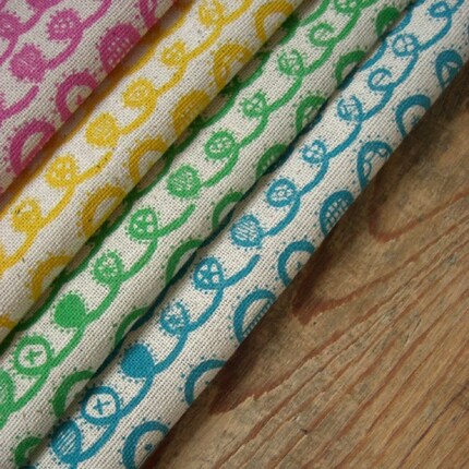 twist - set of four screenprinted fabrics in pink, yellow, apple and turquoise