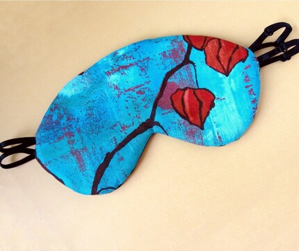 Silk Luxury Eye Mask Fully Adjustable in Red and Turquoise