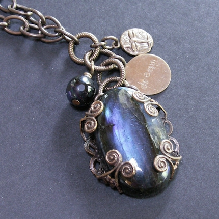 handcrafted jewelry necklace labradorite brass chain filigree