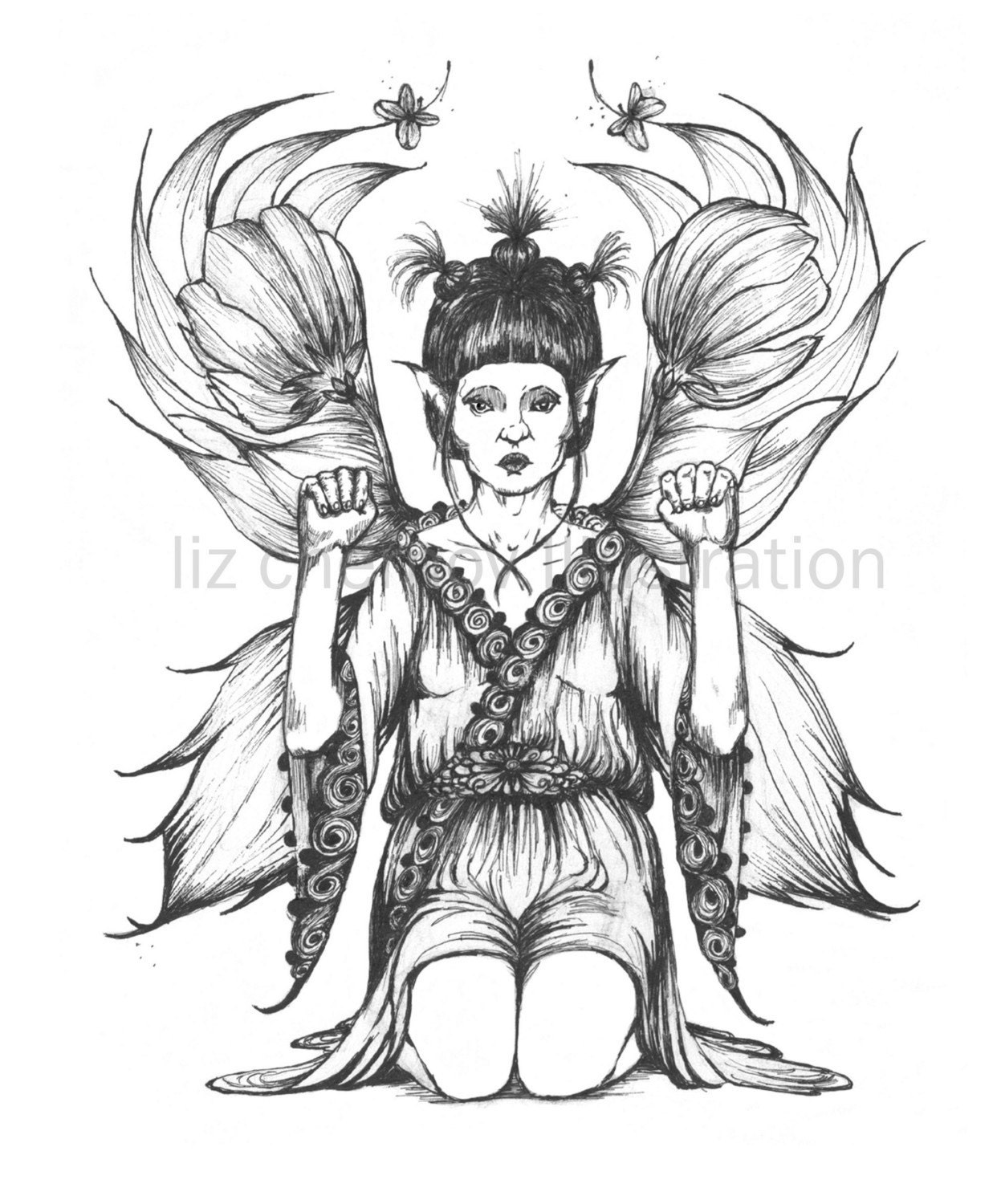 Liz Chernov sells amazing black and white illustrated captures of fairies in 