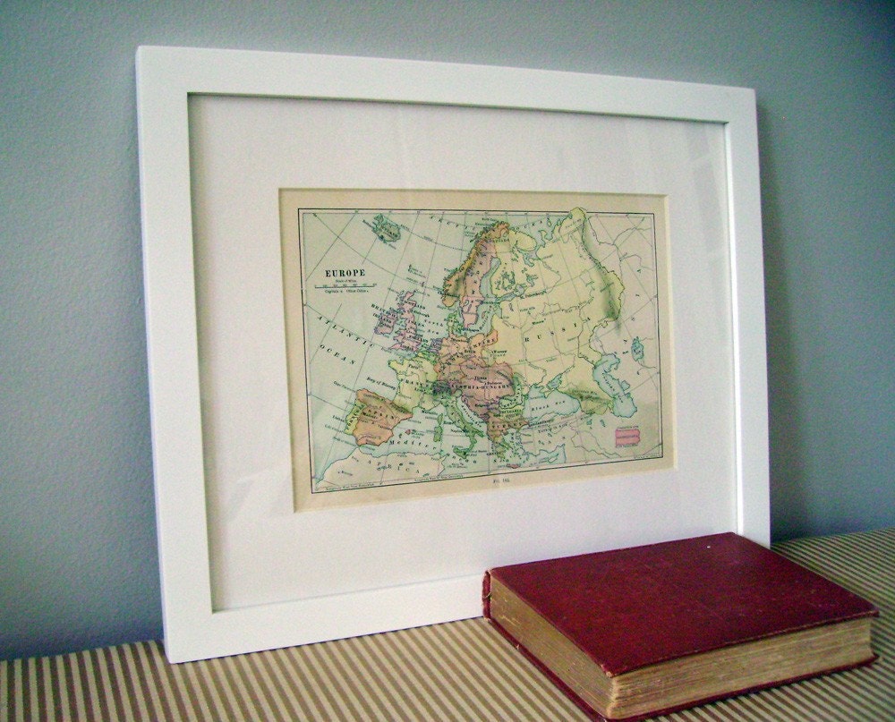 Vintage Europe Map Framed