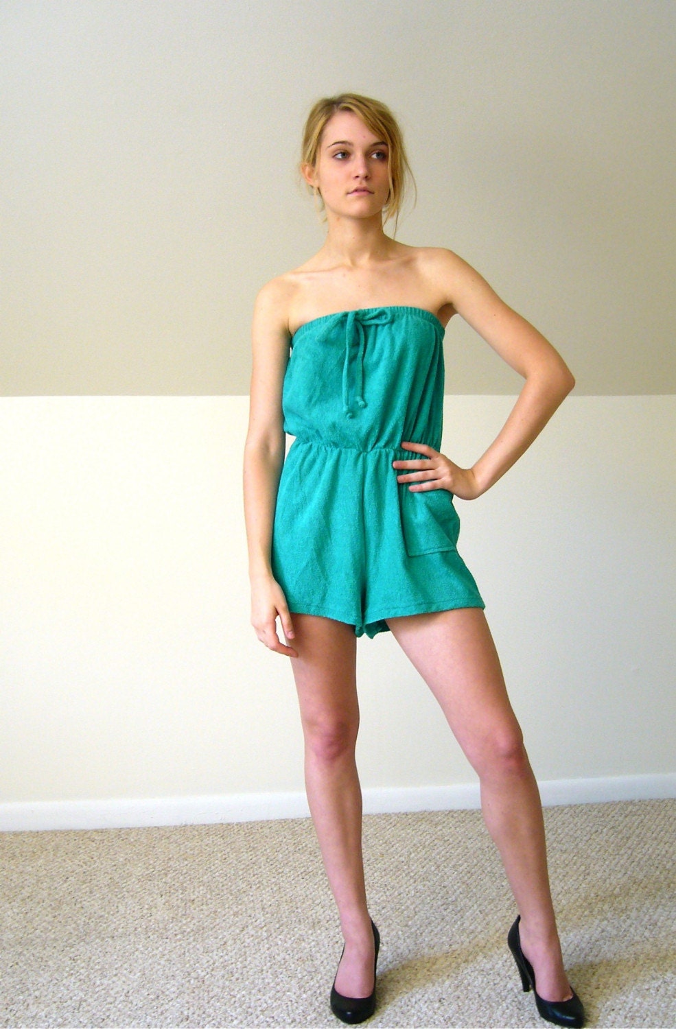 1970's Romper in Teal Terry Cloth