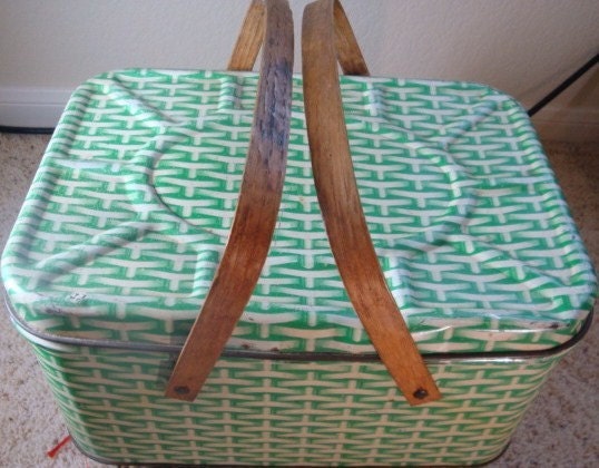 Vintage Green Tin Bread Box