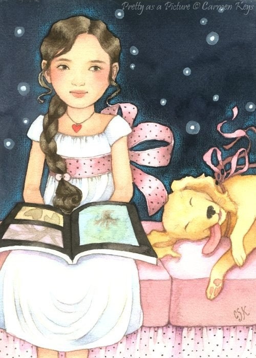 Pretty as a Picture - Whimsical girl and dog Original Painting