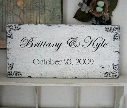 Shabby Vintage WEDDING SIGN Personalized with YOUR NAMES and DATE 24 x 11