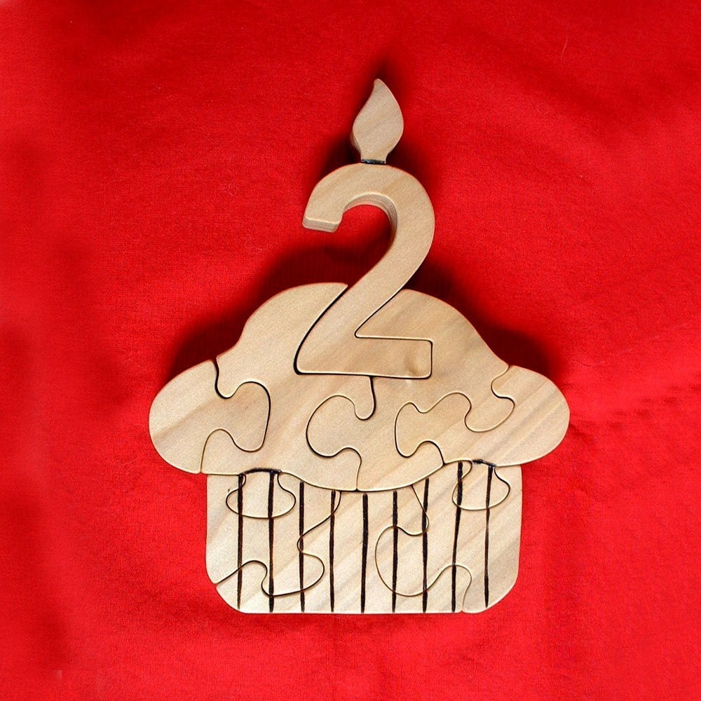 Cupcake with Any Number 1-9 Candle  - Childrens Wood Puzzle Game - New Toy - Hand-Made - Child-Safe
