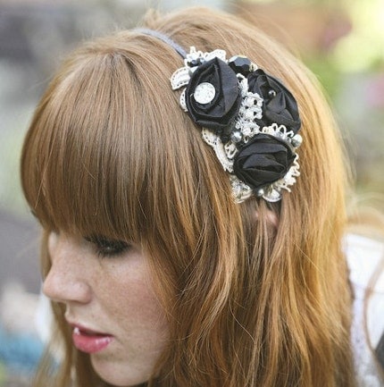 Black Rose and Vintage Lace Headband