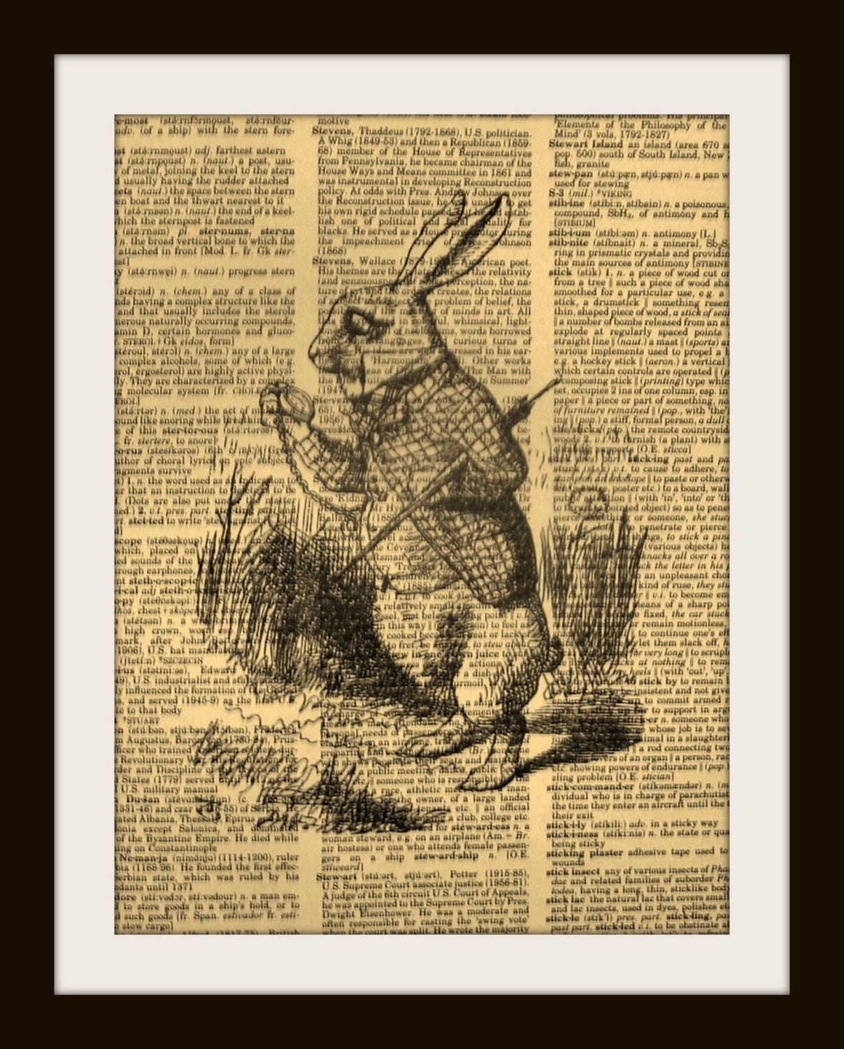 ALICE IN WONDERLAND RABBIT WATCH Print on Vintage Dictionary Page FREE SHIPPING WORLDWIDE