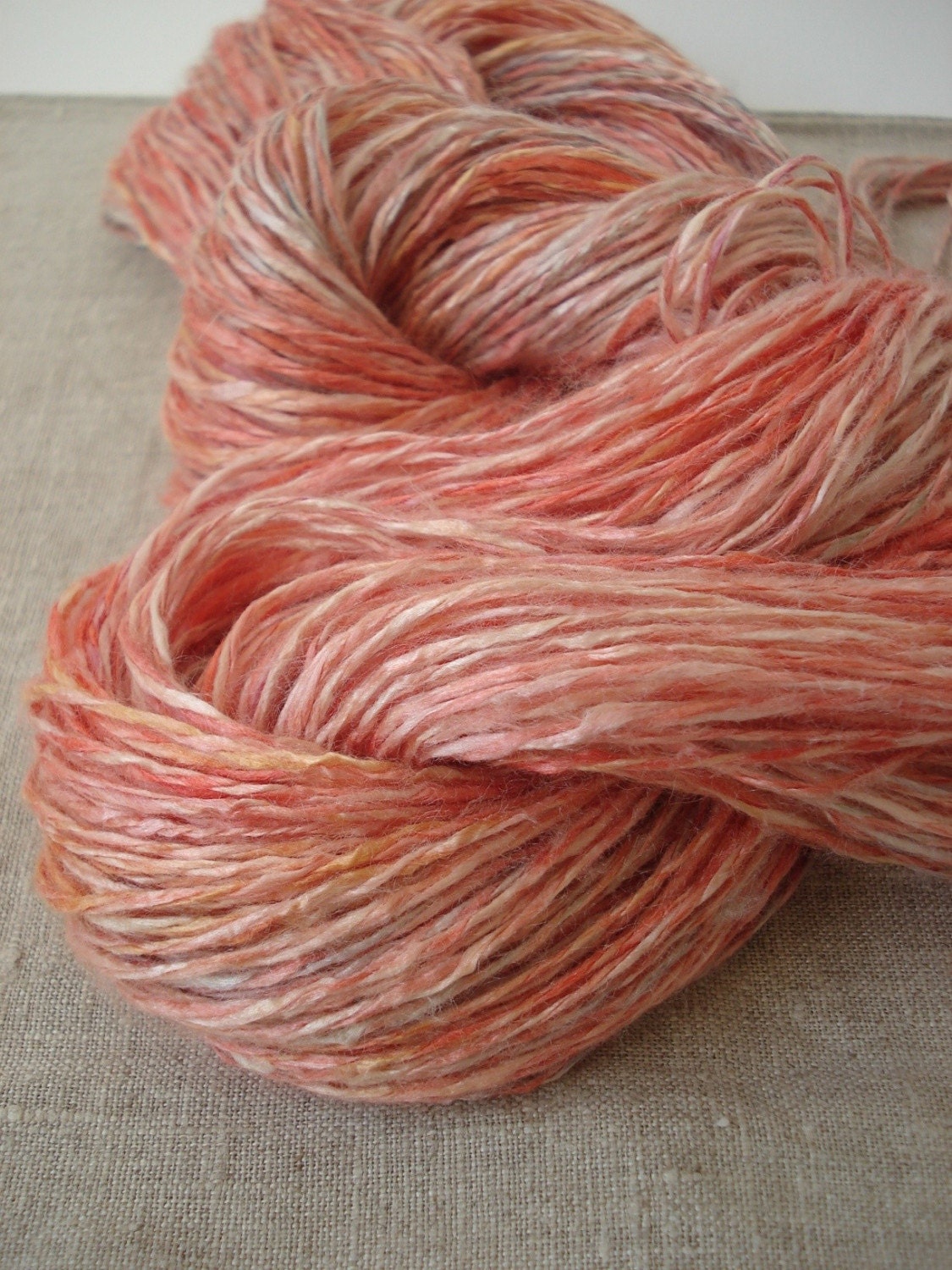Red handspun pure silk yarn, over 200 yards, 3.4oz
