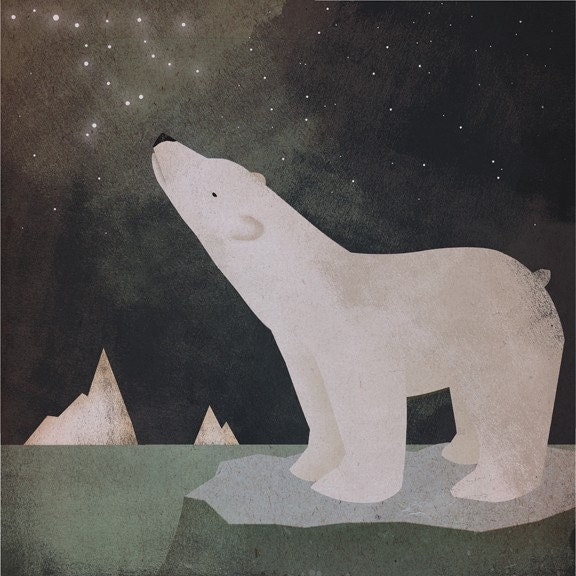 CONSTELLATION Polar Bear graphic art giclee print 12x12 inches FRAMED 20x20 inches signed