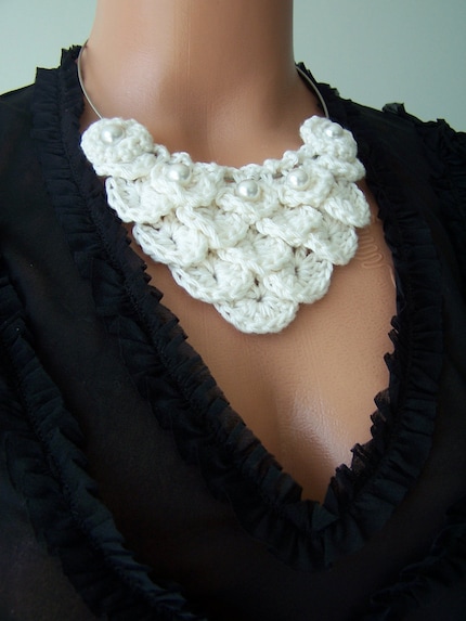 WHITE BAMBOO ,CROCHET NECKLACE ,AOD by ebruk,Earth Day, Mother Day