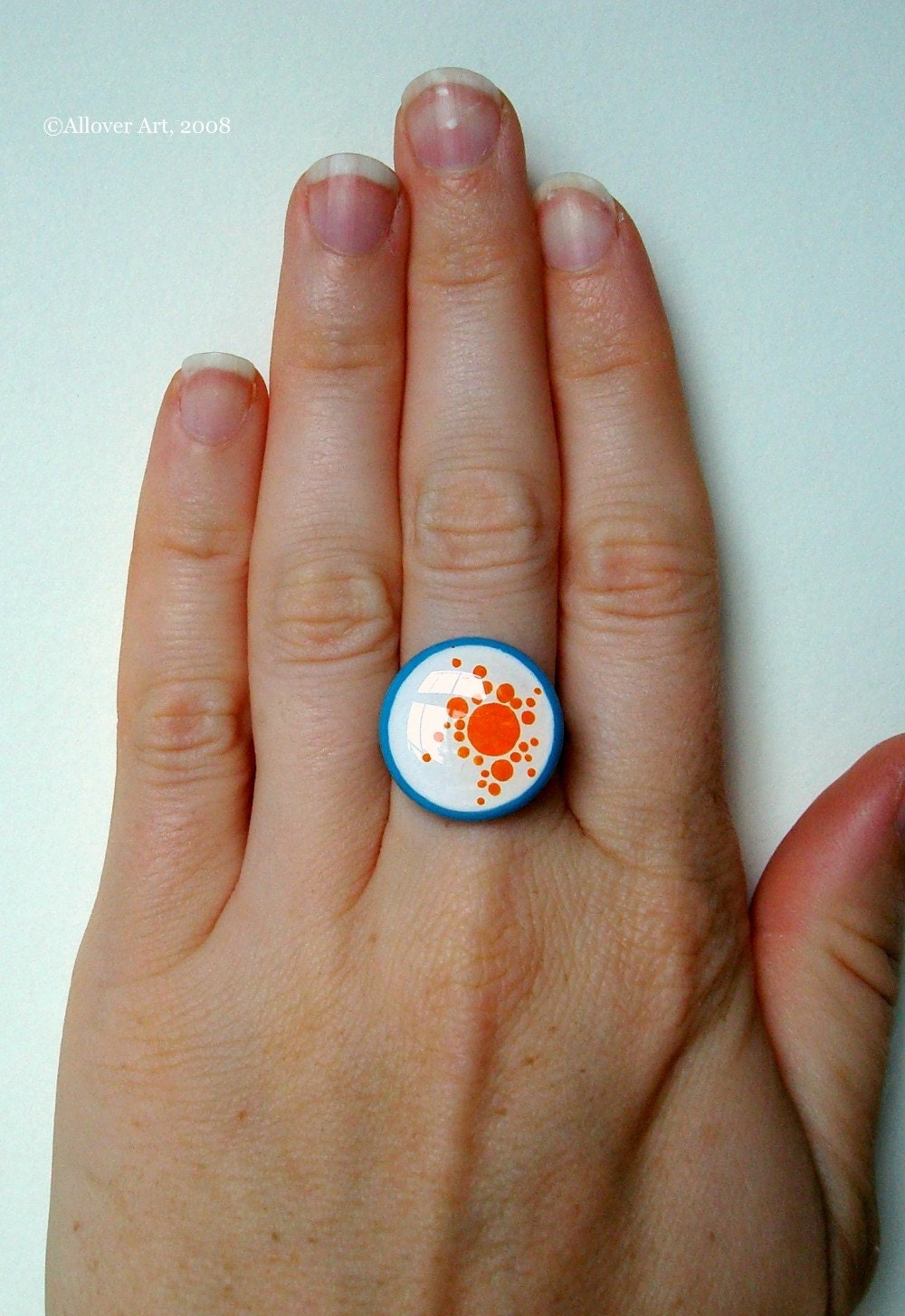 Cosmic Orange.  Handpainted Art Ring.