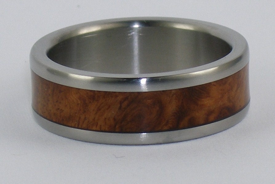 Hawaii Titanium Ring Style W1F Amboina Wood inlayed Titanium Ring 
