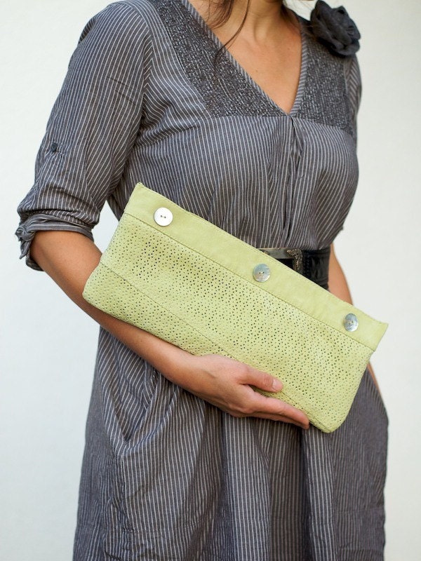 Lime Green Suede Oversized Clutch