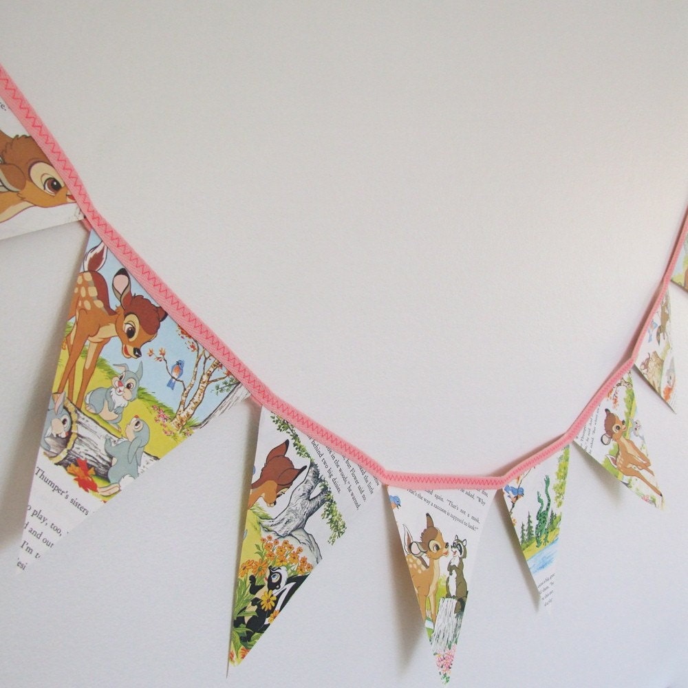 vintage storybook bunting - bambi, friends of the forest