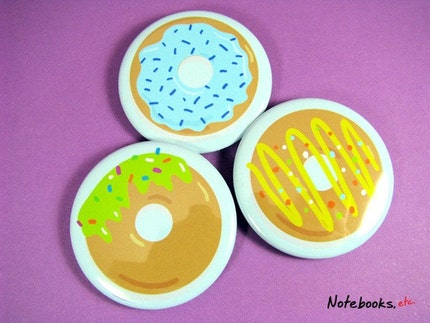 Donuts - Set of three 1.75 inch Button Pins - Set A