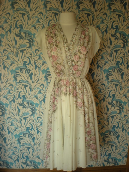 cream floral chiffon dress