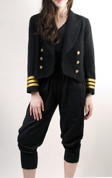 Vintage Wool Military Jacket with Gold Star Buttons L