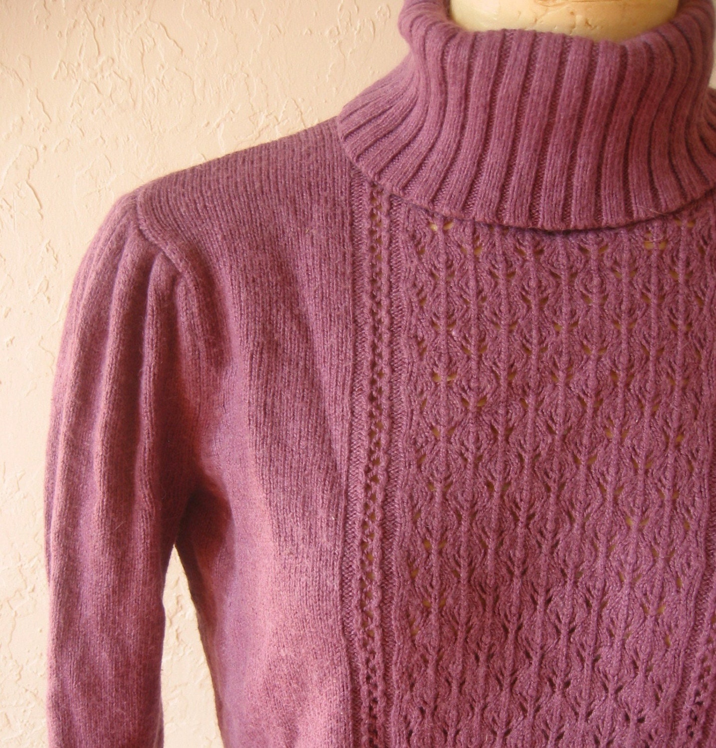 Vintage Lavender Puff Sleeve Turtleneck Sweater