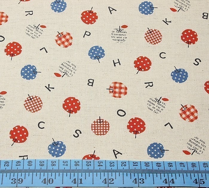 Japanese cotton linen blended fabric-cute apple red/blue (half yard)