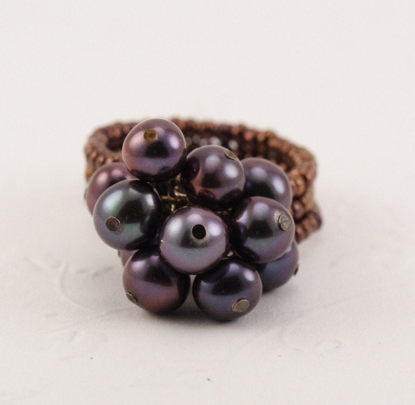 Purple Power Pearl Posy Ring